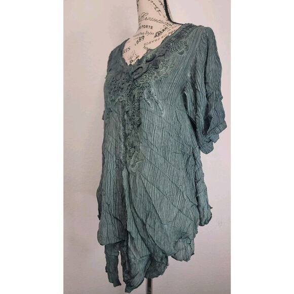 Pretty Angel Fairy Top Sz S Linen Blend Asymmetric Ruffled Romantic Whimsycal - Picture 7 of 11